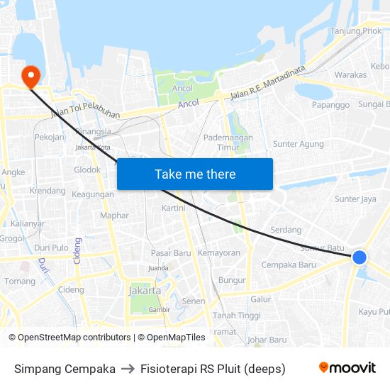 Simpang Cempaka to Fisioterapi RS Pluit (deeps) map