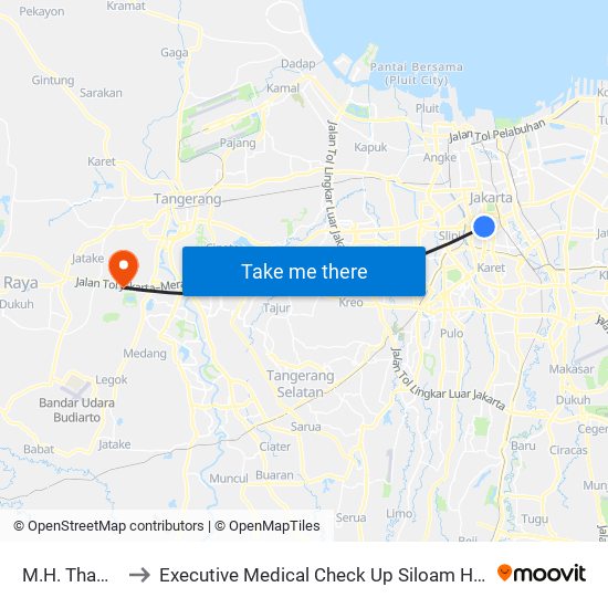 M.H. Thamrin to Executive Medical Check Up Siloam Hospital map