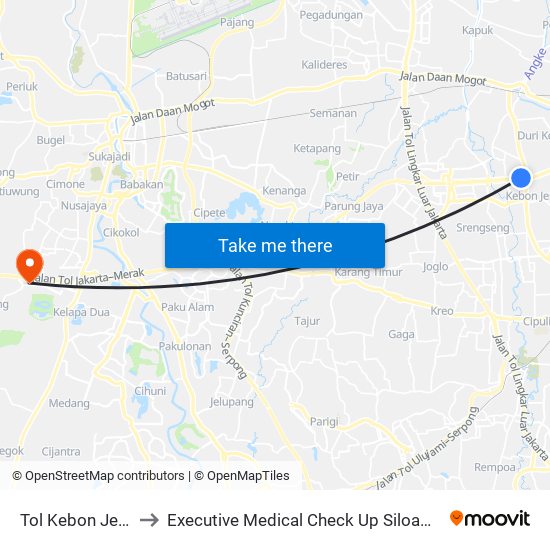 Tol Kebon Jeruk 2 to Executive Medical Check Up Siloam Hospital map