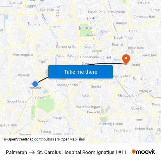 Palmerah to St. Carolus Hospital Room Ignatius I #11 map