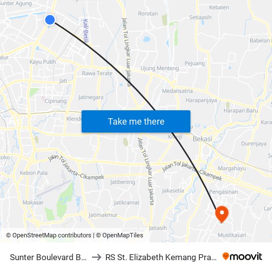 Sunter Boulevard Barat to RS St. Elizabeth Kemang Pratama map