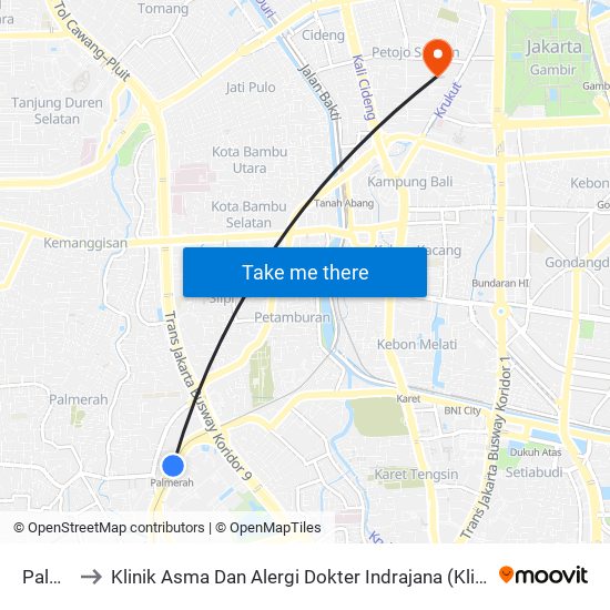 Palmerah to Klinik Asma Dan Alergi Dokter Indrajana (Klinik Asma Alergi Dr Indrajana) map