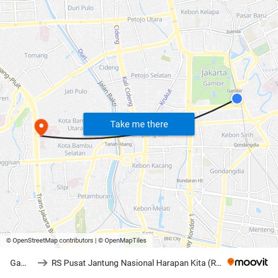 Gambir 2 to RS Pusat Jantung Nasional Harapan Kita (RS Jantung Harapan Kita) map