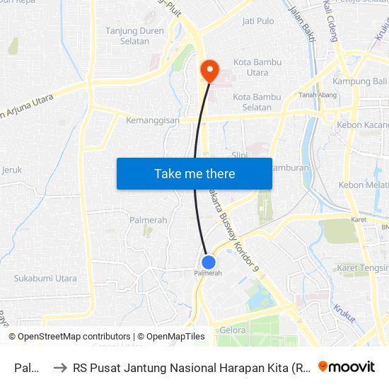 Palmerah to RS Pusat Jantung Nasional Harapan Kita (RS Jantung Harapan Kita) map