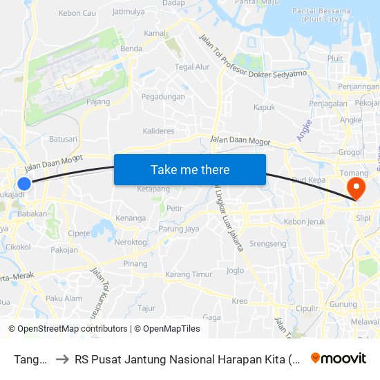 Tangerang to RS Pusat Jantung Nasional Harapan Kita (RS Jantung Harapan Kita) map