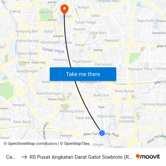 Cawang to RS Pusat Angkatan Darat Gatot Soebroto (Rspad Gatot Soebroto) map