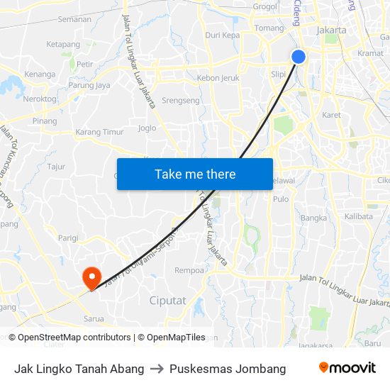 Jak Lingko Tanah Abang to Puskesmas Jombang map