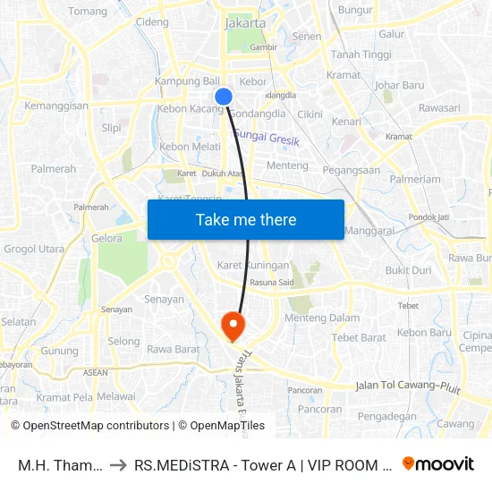 M.H. Thamrin to RS.MEDiSTRA - Tower A | VIP ROOM #723 map