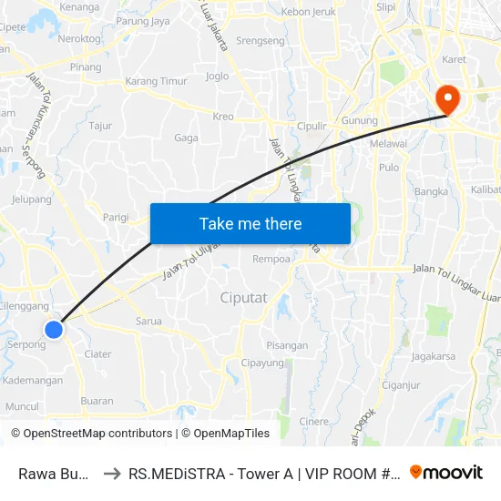 Rawa Buntu to RS.MEDiSTRA - Tower A | VIP ROOM #723 map