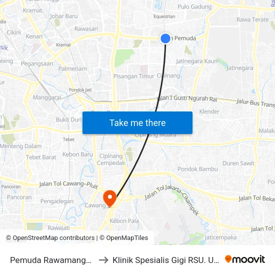 Pemuda Rawamangun to Klinik Spesialis Gigi RSU. UKI map