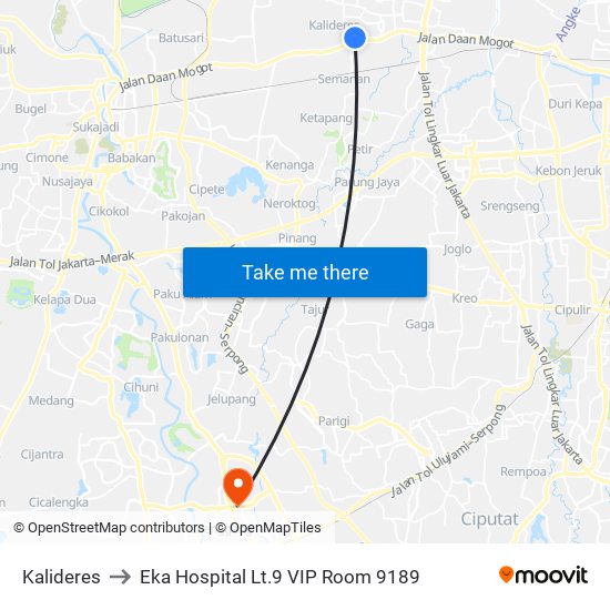 Kalideres to Eka Hospital Lt.9 VIP Room 9189 map
