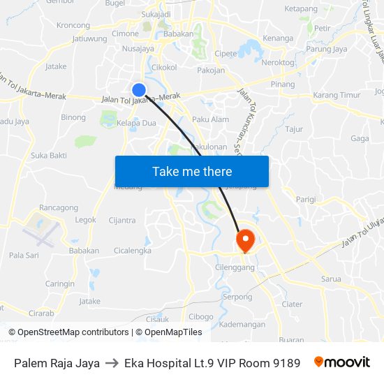 Palem Raja Jaya to Eka Hospital Lt.9 VIP Room 9189 map