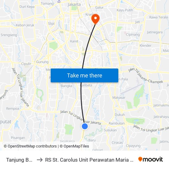 Tanjung Barat to RS St. Carolus Unit Perawatan  Maria Goretty map