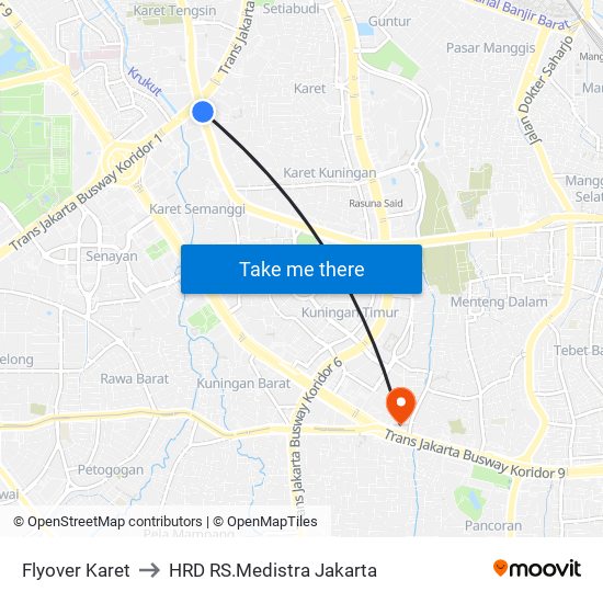 Flyover Karet to HRD RS.Medistra Jakarta map