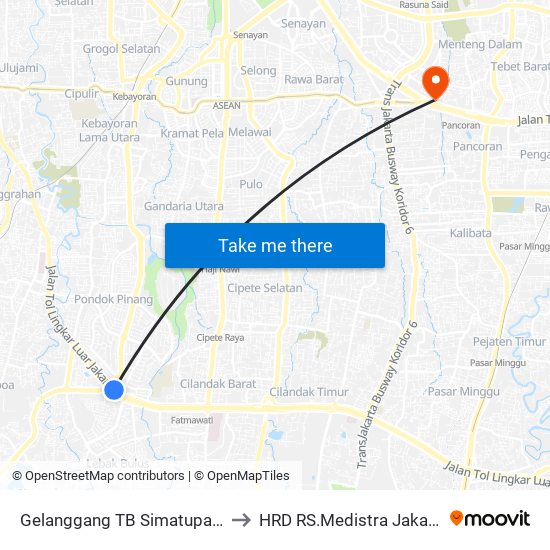 Gelanggang TB Simatupang to HRD RS.Medistra Jakarta map