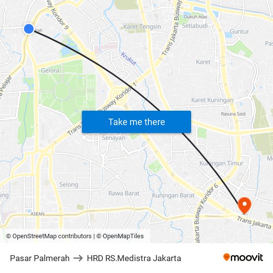 Pasar Palmerah to HRD RS.Medistra Jakarta map