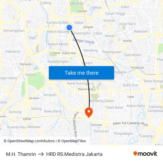 M.H. Thamrin to HRD RS.Medistra Jakarta map