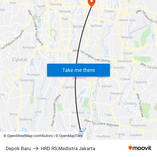 Depok Baru to HRD RS.Medistra Jakarta map