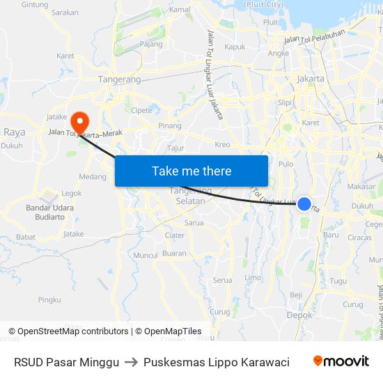 RSUD Pasar Minggu to Puskesmas Lippo Karawaci map