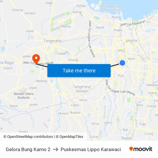 Gelora Bung Karno 2 to Puskesmas Lippo Karawaci map