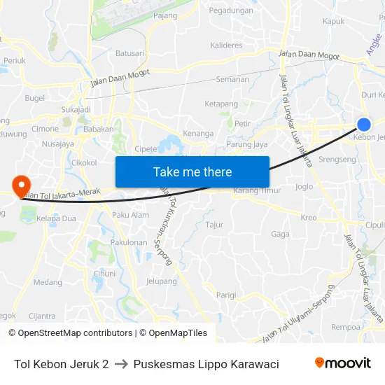 Tol Kebon Jeruk 2 to Puskesmas Lippo Karawaci map