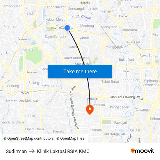 Sudirman to Klinik Laktasi RSIA KMC map