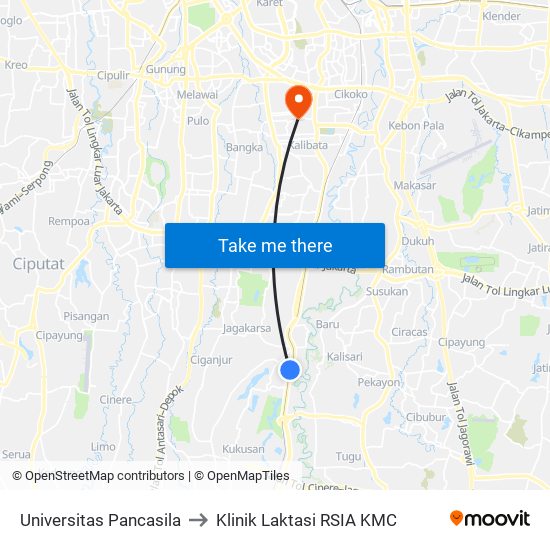 Universitas Pancasila to Klinik Laktasi RSIA KMC map