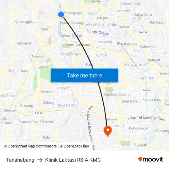 Tanahabang to Klinik Laktasi RSIA KMC map