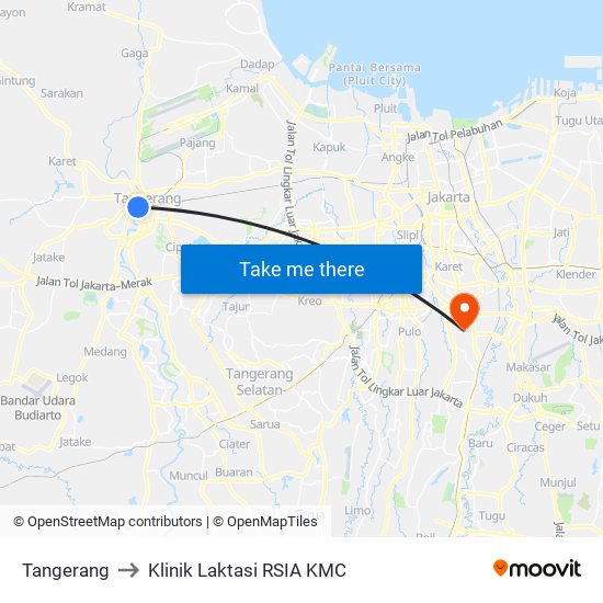 Tangerang to Klinik Laktasi RSIA KMC map