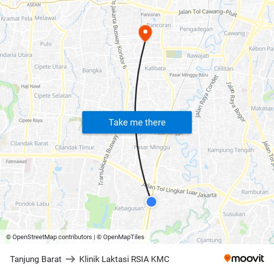 Tanjung Barat to Klinik Laktasi RSIA KMC map