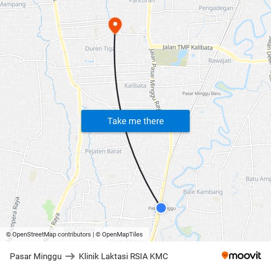 Pasar Minggu to Klinik Laktasi RSIA KMC map