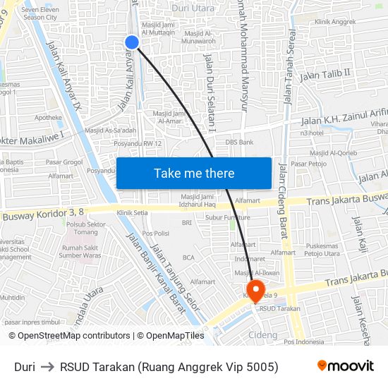 Duri to RSUD Tarakan (Ruang Anggrek Vip 5005) map