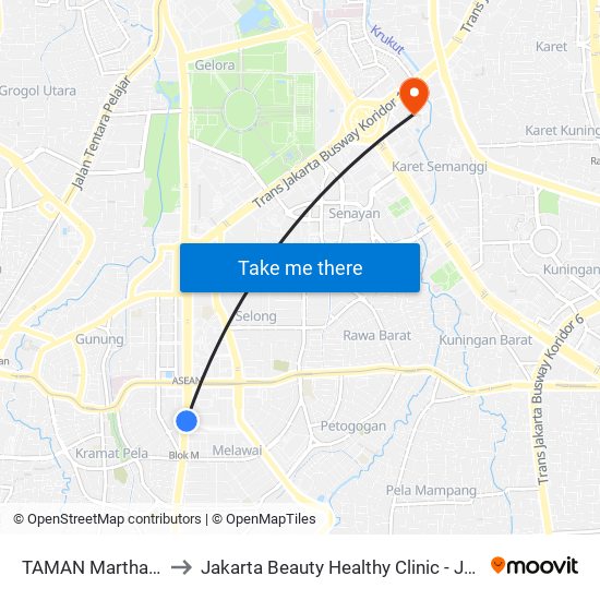 TAMAN Martha Tiahahu to Jakarta Beauty Healthy Clinic - Jakarta Hospital map