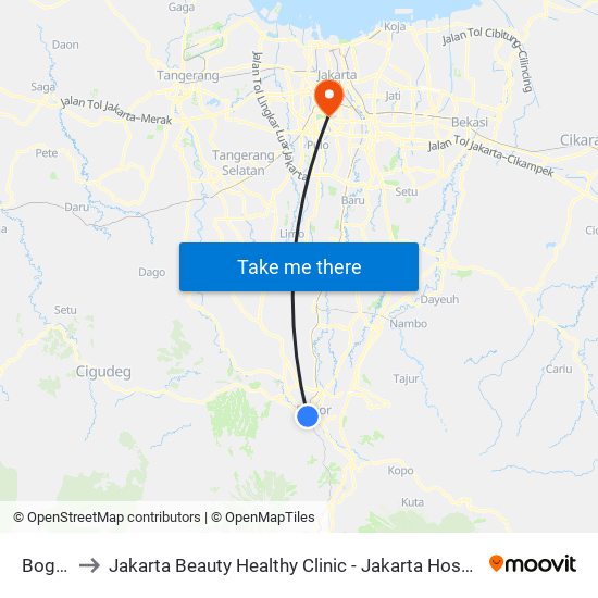 Bogor to Jakarta Beauty Healthy Clinic - Jakarta Hospital map