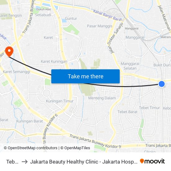 Tebet to Jakarta Beauty Healthy Clinic - Jakarta Hospital map