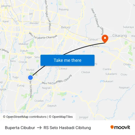 Buperta Cibubur to RS Seto Hasbadi Cibitung map