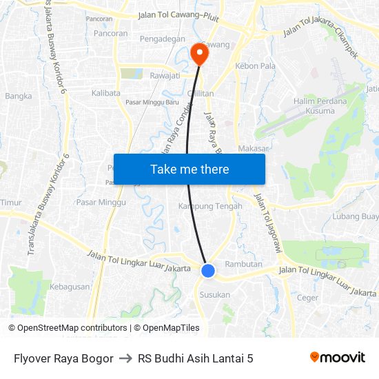 Flyover Raya Bogor to RS Budhi Asih Lantai 5 map