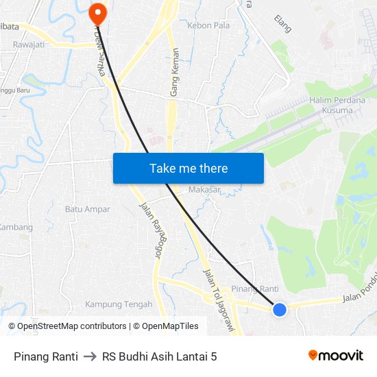 Pinang Ranti to RS Budhi Asih Lantai 5 map