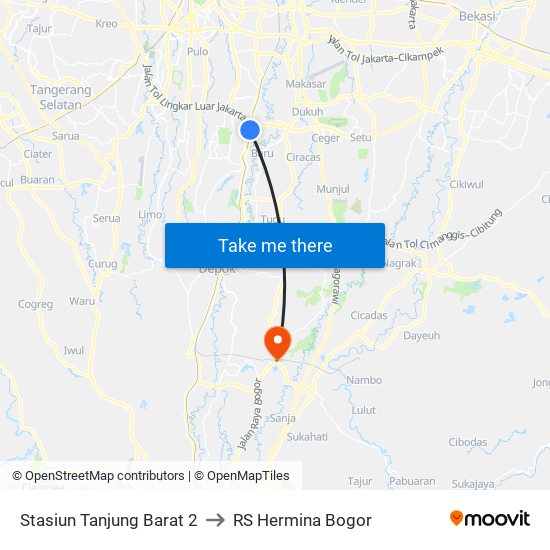 Stasiun Tanjung Barat 2 to RS Hermina Bogor map