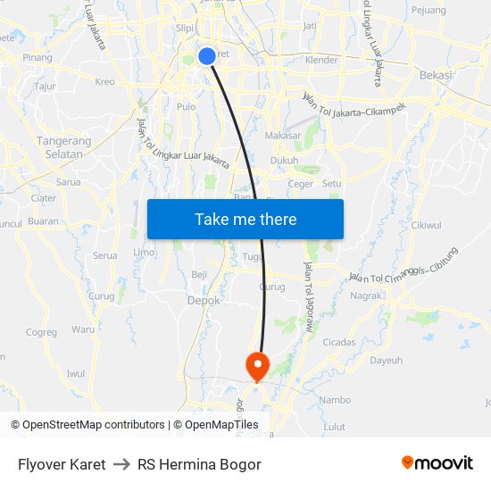 Flyover Karet to RS Hermina Bogor map