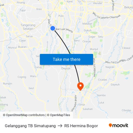 Gelanggang TB Simatupang to RS Hermina Bogor map