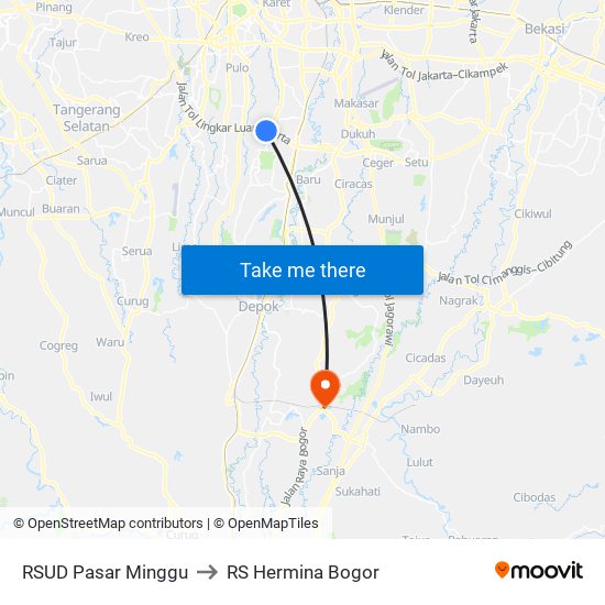 RSUD Pasar Minggu to RS Hermina Bogor map
