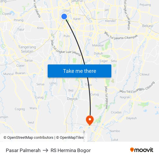 Pasar Palmerah to RS Hermina Bogor map