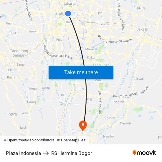 Plaza Indonesia to RS Hermina Bogor map