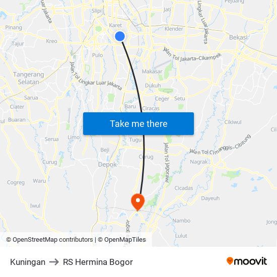 Kuningan to RS Hermina Bogor map