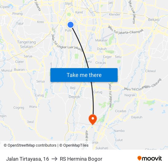 Jalan Tirtayasa, 16 to RS Hermina Bogor map