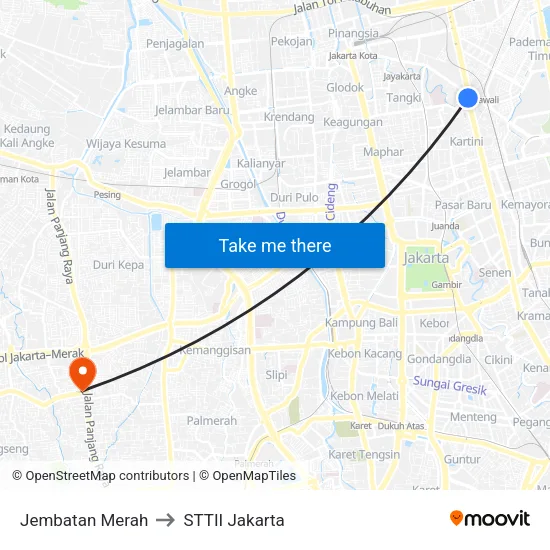 Jembatan Merah to STTII Jakarta map