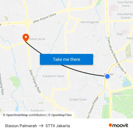 Stasiun Palmerah to STTII Jakarta map