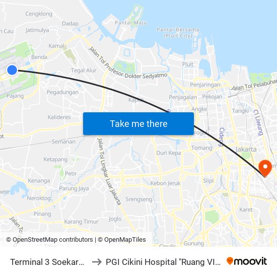 Terminal 3 Soekarno-Hatta to PGI Cikini Hospital "Ruang VIP Anggrek" map