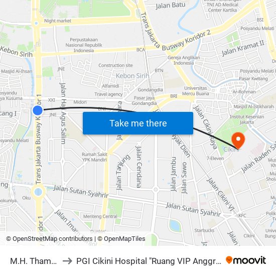 M.H. Thamrin to PGI Cikini Hospital "Ruang VIP Anggrek" map